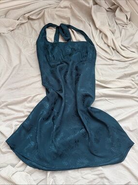 wild fable Teal Floral Satin Halter Dress